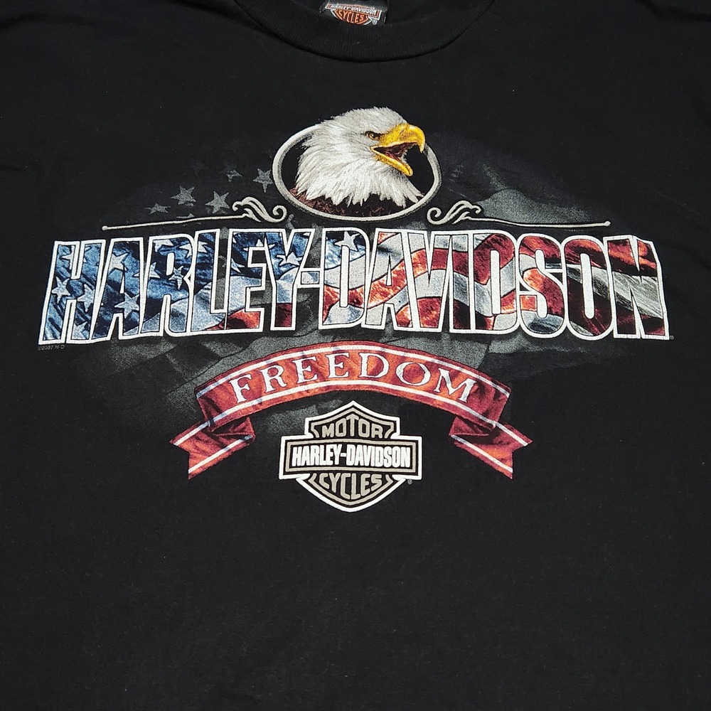Harley Davidson T Shirt Mens L Black Freedom Eagle Quantico Virginia 2002 USA - Picture 4 of 8